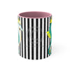 Teal Yellow Seahorse Black White Pinstripe Art Accent Coffee Mug 11Oz Pink /