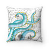 Tentacles Octopus Teal Chic Vintage Map Square Pillow Home Decor