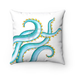 Tentacles Octopus Teal Chic White Square Pillow 14 × Home Decor