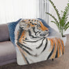 Tiger In The Snow Watercolor Art Tan Sherpa Blanket 60 × 50 Home Decor