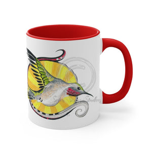 Tribal Hummingbird Sun Ink Art Accent Coffee Mug 11Oz Red /