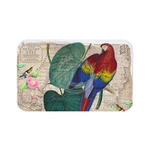 Tropical Exotic Parrot Floral Map Art Bath Mat 34 × 21 Home Decor