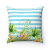 Tropical Floral Blue Stripe Square Pillow 14X14 Home Decor