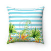 Tropical Floral Blue Stripe Square Pillow Home Decor