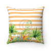 Tropical Floral Orange Stripe Square Pillow 14X14 Home Decor