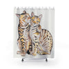 Two Cute Bengal Cats Love Watercolor Art Shower Curtain 71X74 Home Decor