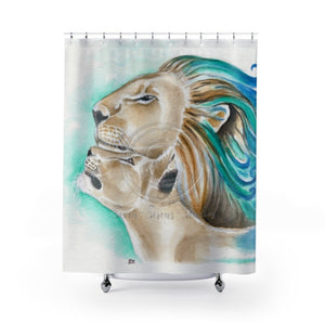 Two Lions Watercolor Art Shower Curtain 71X74 Home Decor
