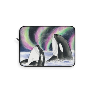 Two Orca Whales Aurora Borealis Cosmic Stars Watercolor Art Laptop Sleeve 15
