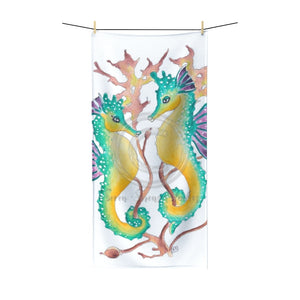 Two Seahorses Algae Watercolor Art Polycotton Towel 36 × 72 Home Decor