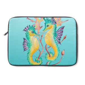 Two Seahorses Teal Watercolor Laptop Sleeve 13