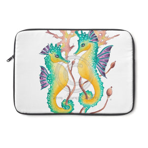 Two Seahorses White Watercolor Laptop Sleeve 13