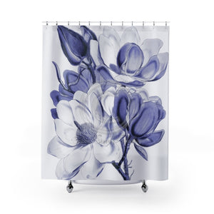 Vintage Blue Navy Night Magnolia Flowers Shower Curtains 71X74 Home Decor