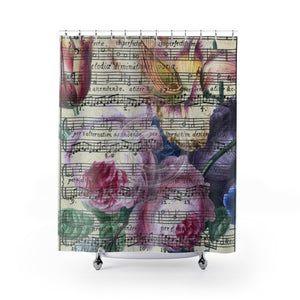 Vintage Floral Music Notes Art Shower Curtain 71 × 74 Home Decor