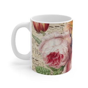 Vintage Flowers Bouqet Music Art Mug 11Oz