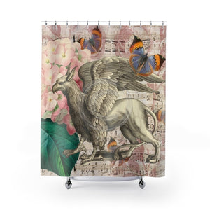Vintage Griffin Hydrangea Chic Art Shower Curtain 71 × 74 Home Decor