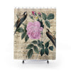 Vintage Pink Rose And Birds Music Art Shower Curtain 71 × 74 Home Decor