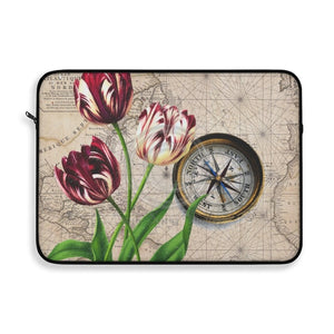 Vintage Tulip Compass Map Art Laptop Sleeve 15