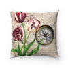 Vintage Tulip Compass Map Art Square Pillow 14 × Home Decor