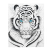 White Bengal Tiger Blue Eyes Ink Art Velveteen Plush Blanket 50 × 60 All Over Prints
