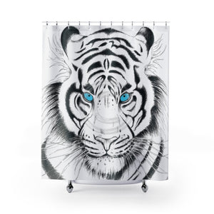 White Bengal Tiger Watercolor Ink Art Shower Curtain 71X74 Home Decor