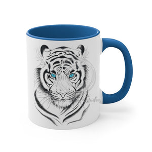 White Bengal Tiger Watercolor On Art Accent Coffee Mug 11Oz Blue /