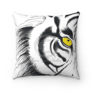 White Bengal Tiger Yellow Eyes Ink Art Square Pillow 14X14 Home Decor