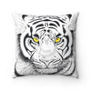 White Bengal Tiger Yellow Eyes Ink Art Square Pillow 14X14 Home Decor
