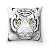 White Bengal Tiger Yellow Eyes Ink Art Square Pillow Home Decor