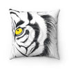 White Bengal Tiger Yellow Eyes Ink Art Square Pillow Home Decor