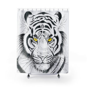 White Bengal Tiger Yellow Ink Art Shower Curtain 71X74 Home Decor