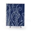 White Funky Tentacles Ii Ink Blue Art Shower Curtains 71 X 74 Home Decor
