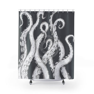 White Funky Tentacles Ii Ink Grey Art Shower Curtains 71 X 74 Home Decor