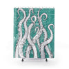 White Funky Tentacles Ii Ink Teal Vintage Map Art Shower Curtains 71 X 74 Home Decor