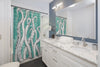 White Funky Tentacles Ii Ink Teal Vintage Map Art Shower Curtains Home Decor
