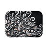 White Ink Floral Abstract Pattern On Black Bath Mat Small 24X17 Home Decor