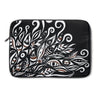 White Ink Floral Abstract Pattern On Black Laptop Sleeve 13