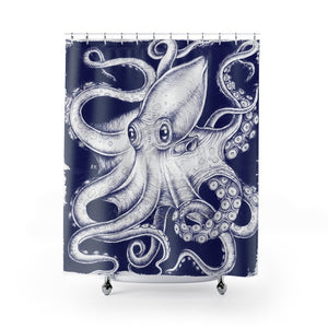 White Octopus Blue Ink Art Shower Curtains 71 X 74 Home Decor