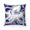 White Octopus Blue Ink Square Pillow Home Decor
