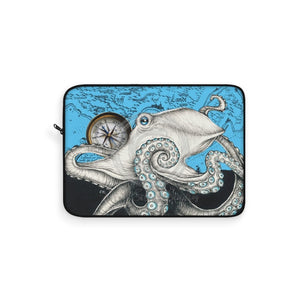 White Octopus Compass Blue Ink Art Laptop Sleeve 15