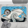 White Octopus Compass Blue Ink Bath Mat Home Decor