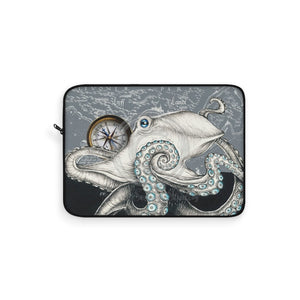 White Octopus Compass Grey Ink Art Laptop Sleeve 15