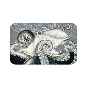 White Octopus Compass Grey Ink Bath Mat Large 34X21 Home Decor