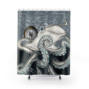 White Octopus Compass Grey Ink Shower Curtain 71 X 74 Home Decor