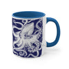 White Octopus Ink Navy Blue On Art Accent Coffee Mug 11Oz