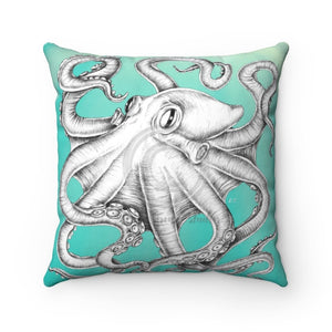 White Octopus Ink Teal Square Pillow 14 X Home Decor