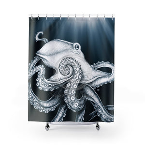 White Octopus Moon Rays Ink Shower Curtain 71 X 74 Home Decor