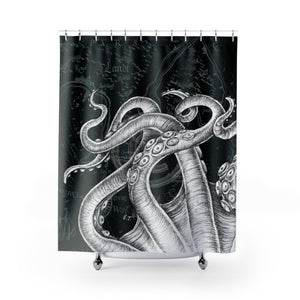 White Octopus Tentacles Kraken Black Vintage Map Shower Curtains 71 X 74 Home Decor