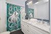 White Octopus Tentacles Kraken Teal Vintage Map Shower Curtains Home Decor