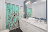White Octopus Tentacles Kraken Teal Vintage Map Shower Curtains Home Decor
