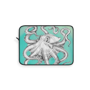 White Octopus Tentacles Teal Ink Art Laptop Sleeve 15